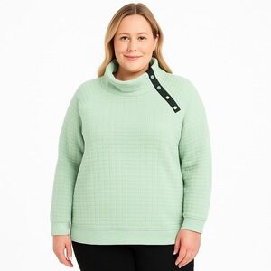 T BY TALBOTS Quilted Mock Neck Pullover Sweatshirt Size 2X Snap Button Casual